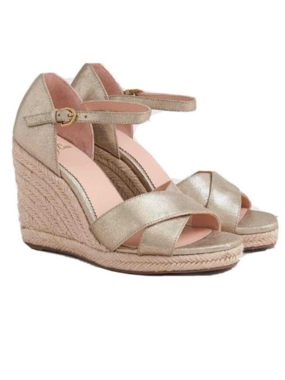 J.Crew Metallic Leather Jute Wedge Sandals champagne gold size 6 j crew